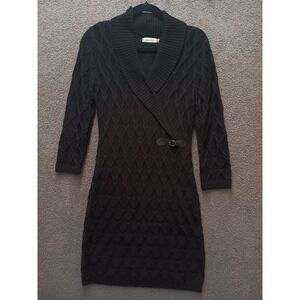 Calvin Klein Dark Academia Witchy Knit‎ Sweater Dress Black Belted Preppy Cozy M